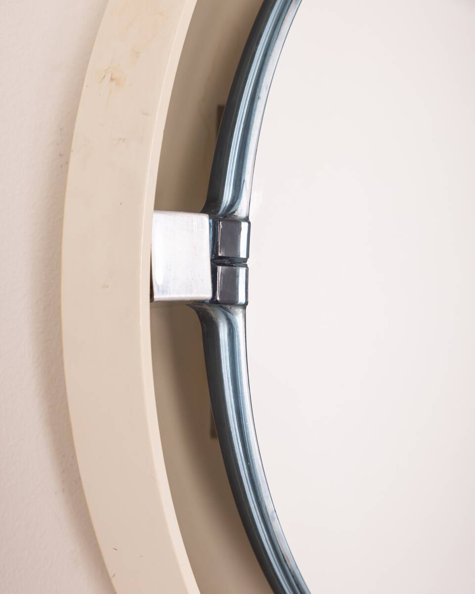 Vintage wall mirror 70's white backlit o design allibert