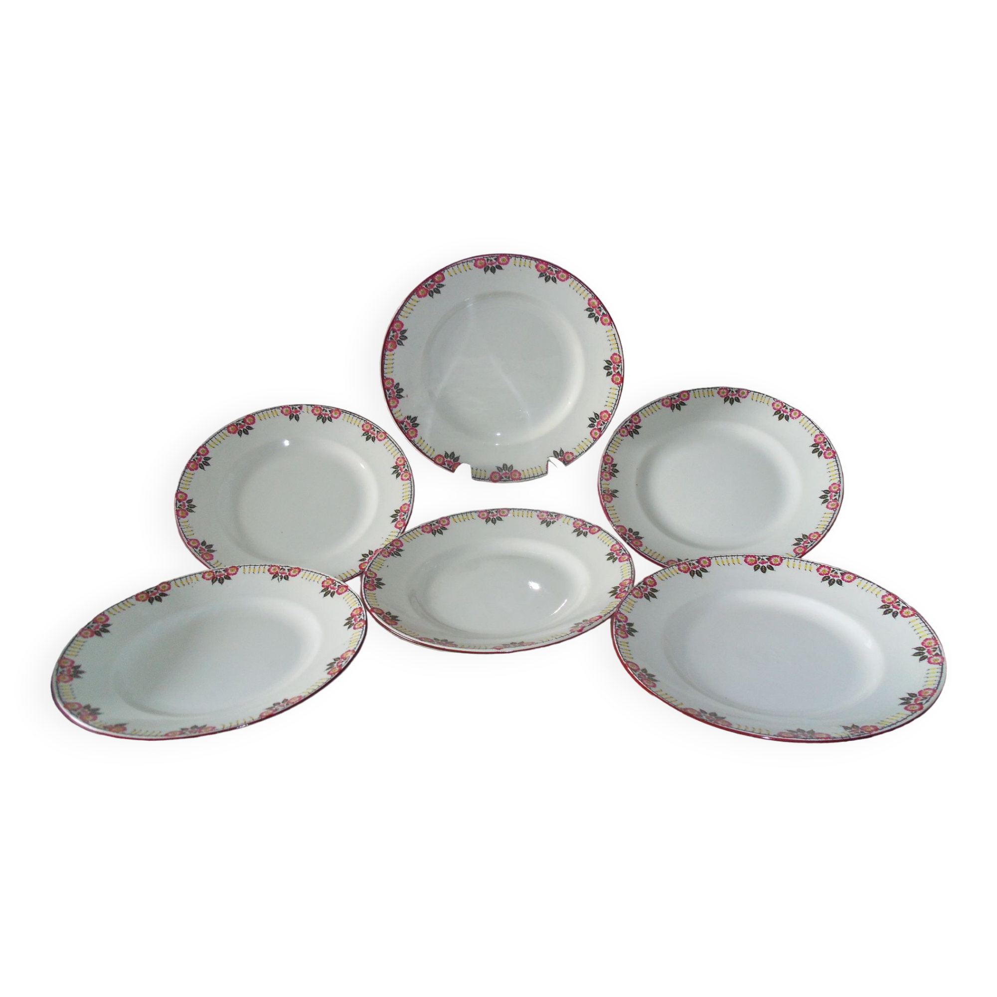 6 flat plates Faience Orchie Moulin des loups