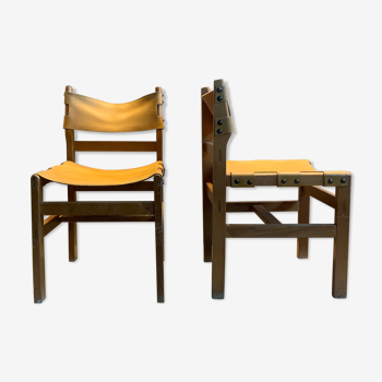 Paire de chaises Maison Regain en bois & cuir