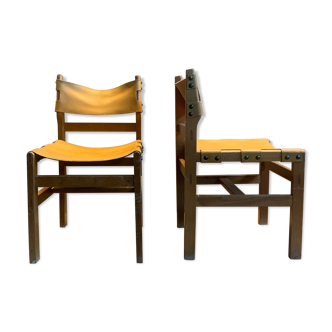 Paire de chaises Maison Regain en bois & cuir