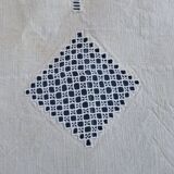 Ancien drap en lin avec grand retour - jours fait main - 206 x 350 cm