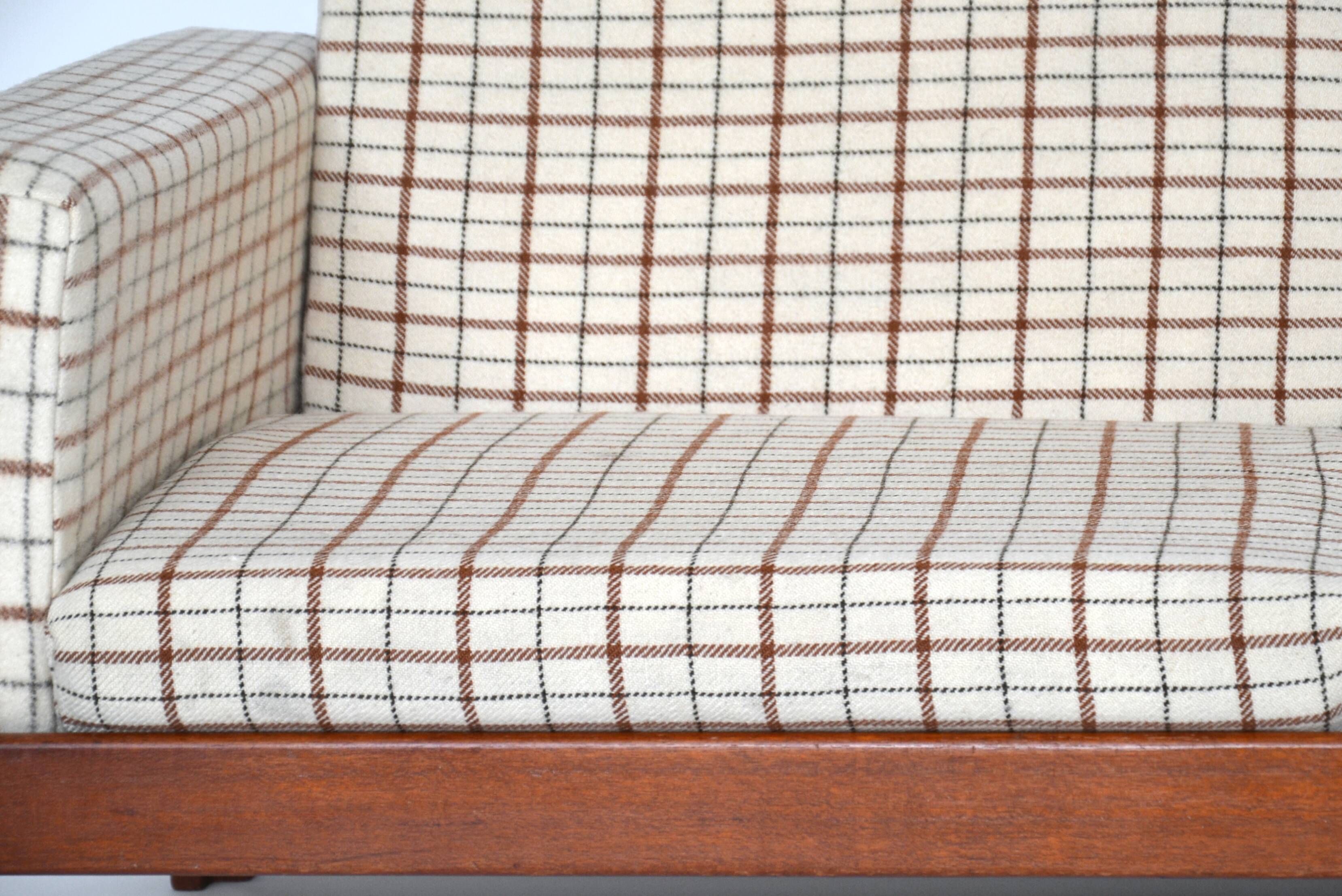 Vintage mid 20th century danish style day sofa, teak, wool upholstery, Scandinavian 1960s