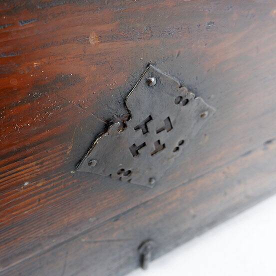 Asian wooden chest with decorative fittings