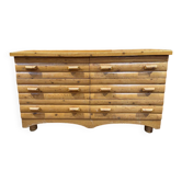 Commode double vintage en pin massif - 6 tiroirs - Années 70