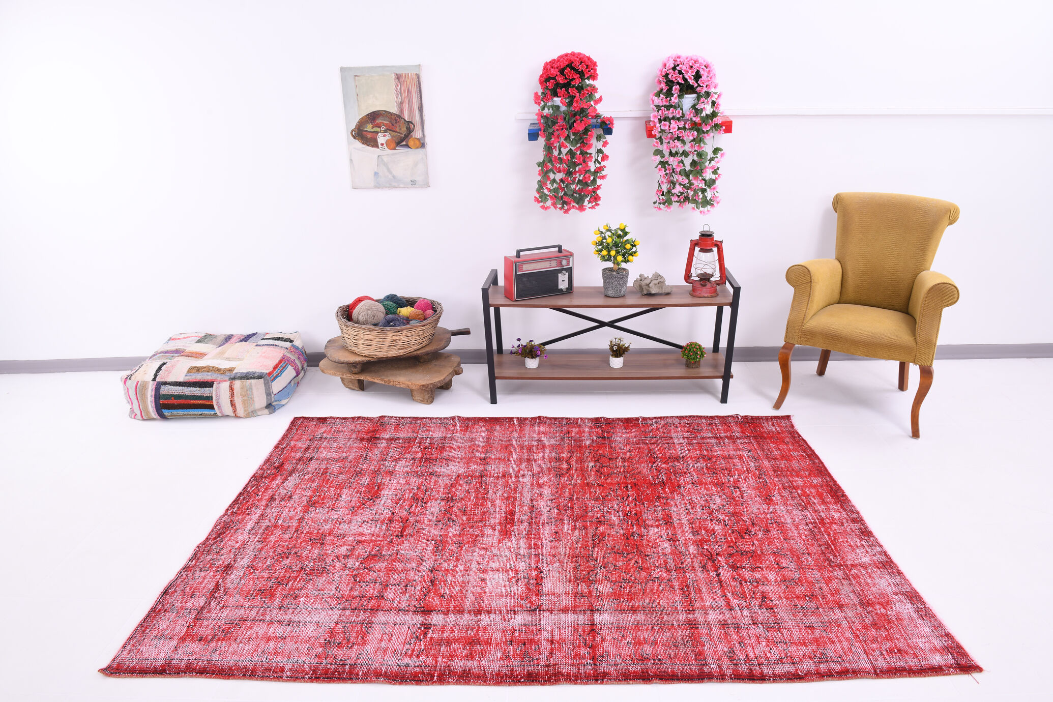 Distressed red carpet 241x165cm