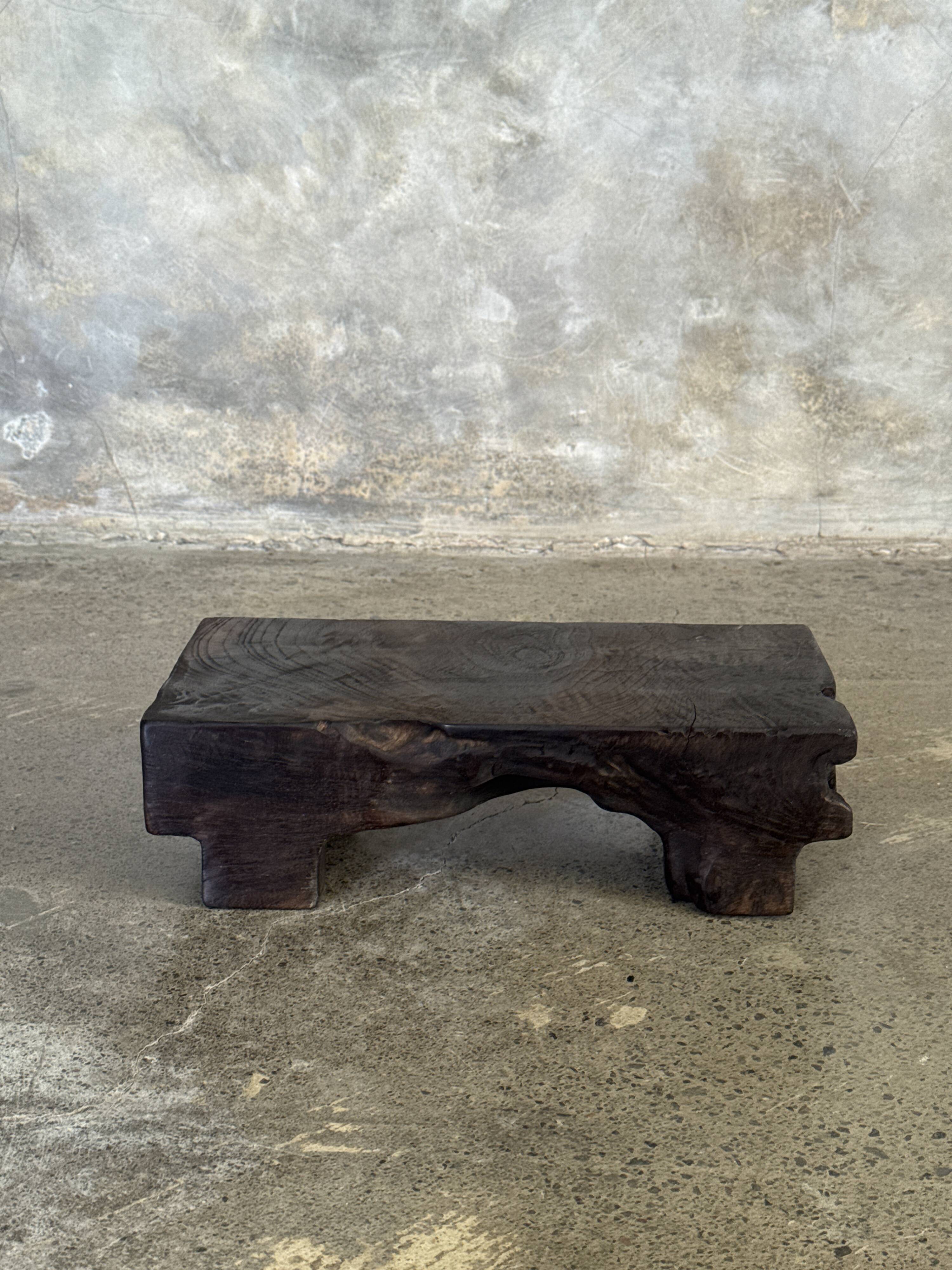Small stool, black solid teak accent stool wabi-sabi L30 W8.5 H6.