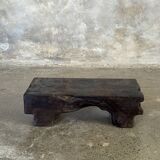 Small stool, black solid teak accent stool wabi-sabi L30 W8.5 H6.