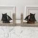 Pair of bookends boats in marble and steel 50s