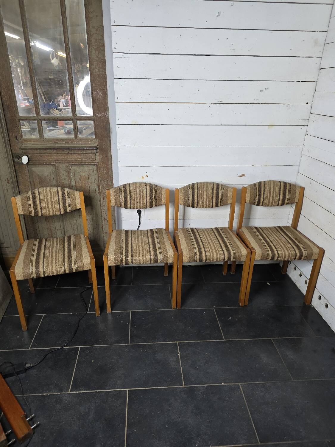 4 vintage self chairs from the 60s with wool seats