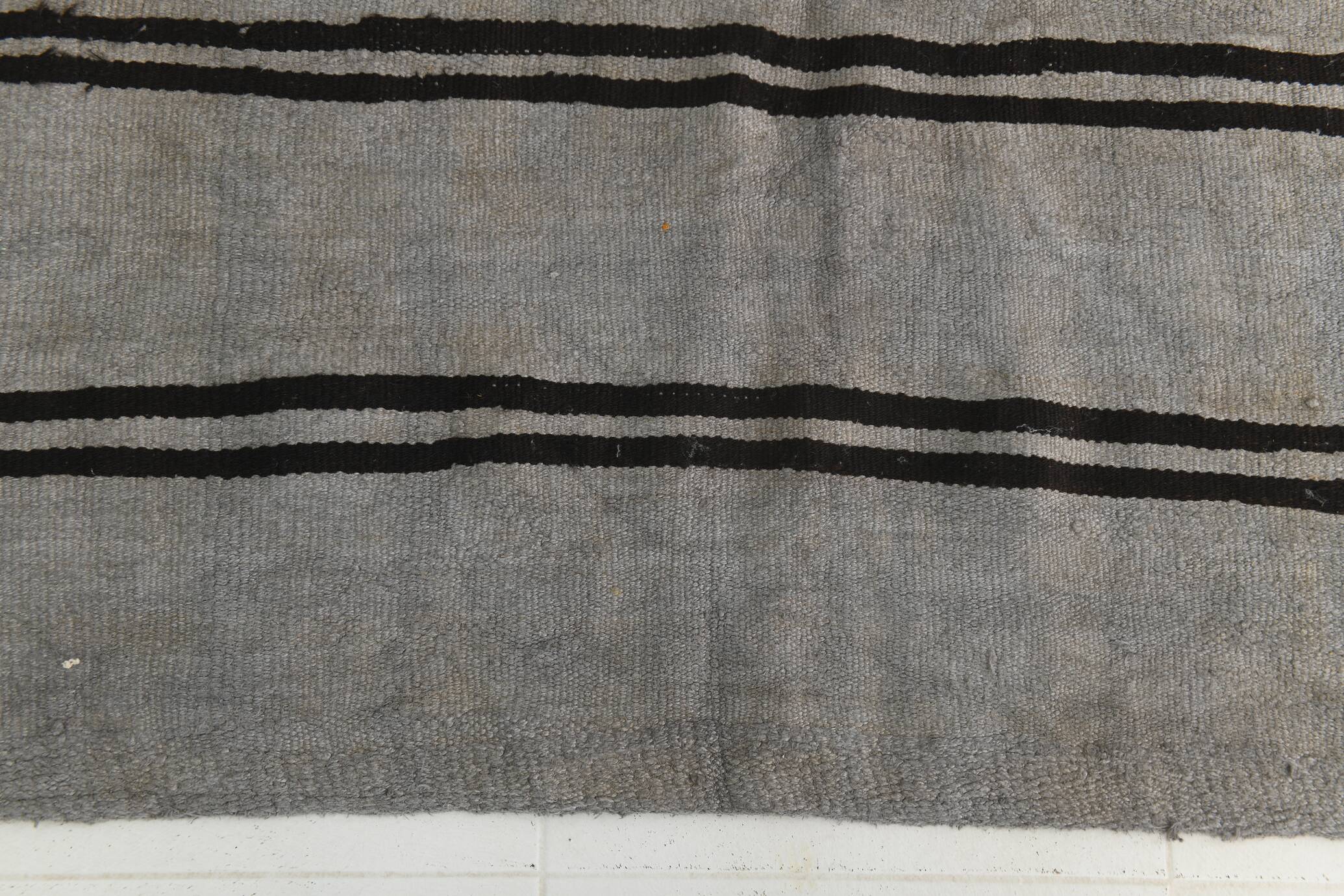Striped Pattern Gray & Black Vintage Kilim Rug, 188x267Cm