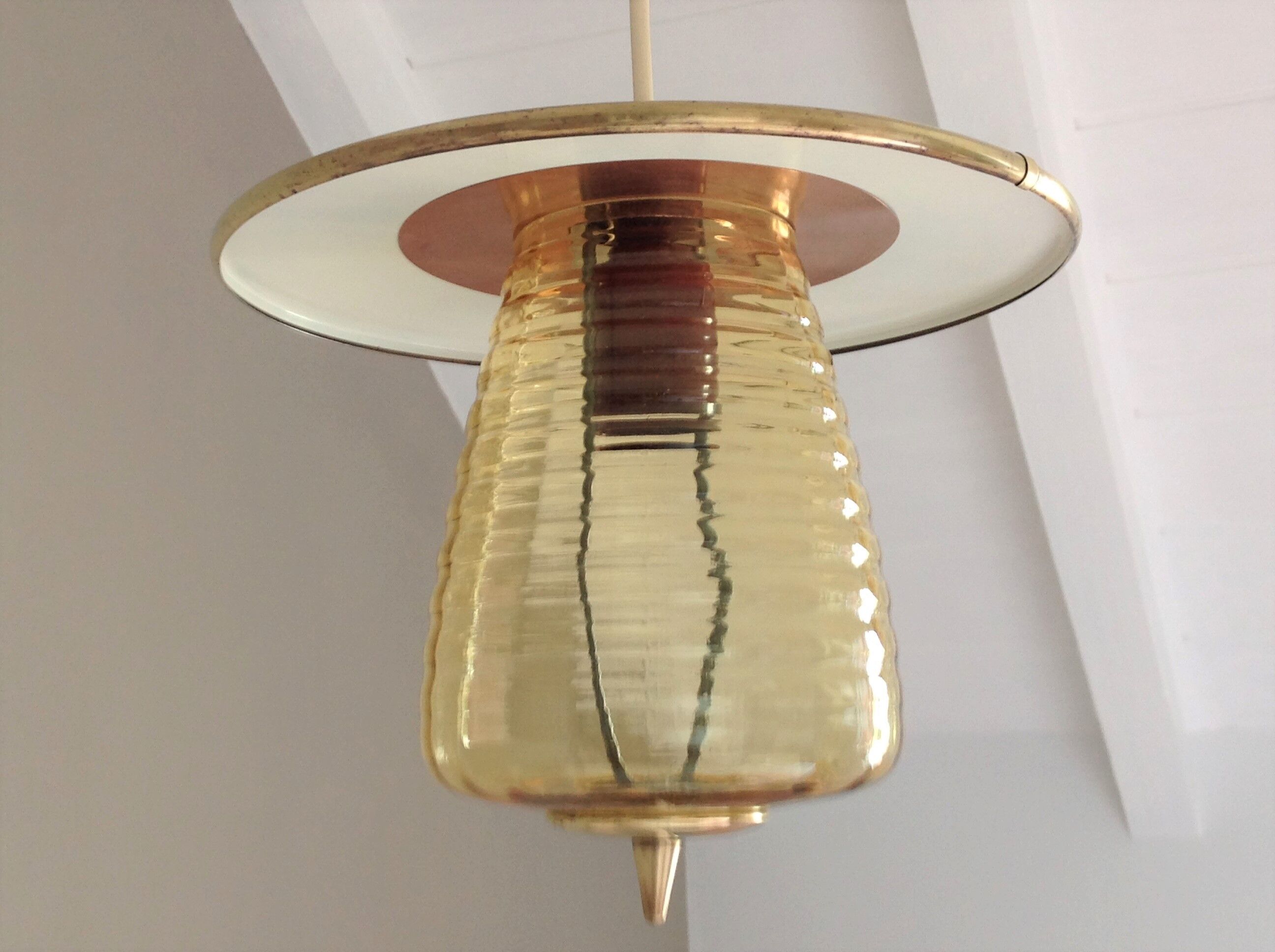 Amber glass / vintage lantern suspension 50s-60s