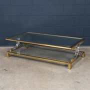 20thC ITALIAN HOLLYWOOD REGENCY GLASS, BRASS & PERSPEX COFFEE TABLE c.1980