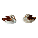 Pair of porcelain swan salerons from Paris Dussault