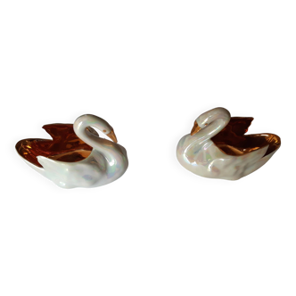 Pair of porcelain swan salerons from Paris Dussault