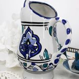 Vintage blue and green ceramic cat-shaped jug carafe