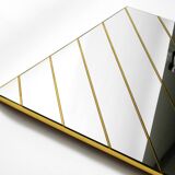 Large, exceptional 1970s brass wall mirror with diagonal mirror strips