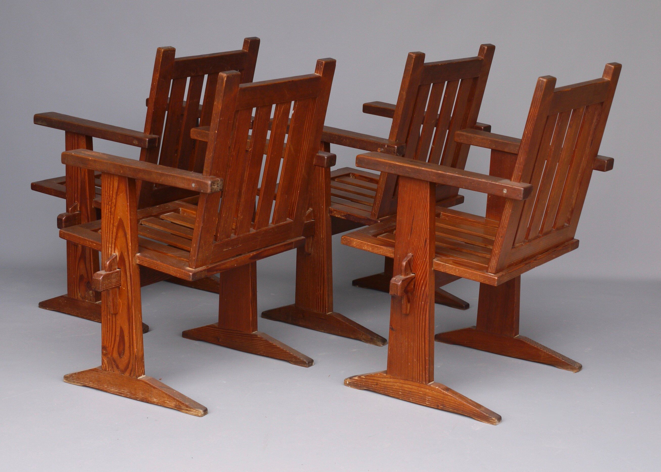 Set of four pine Scandinavian armchairs 1930