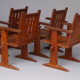 Set of four pine Scandinavian armchairs 1930