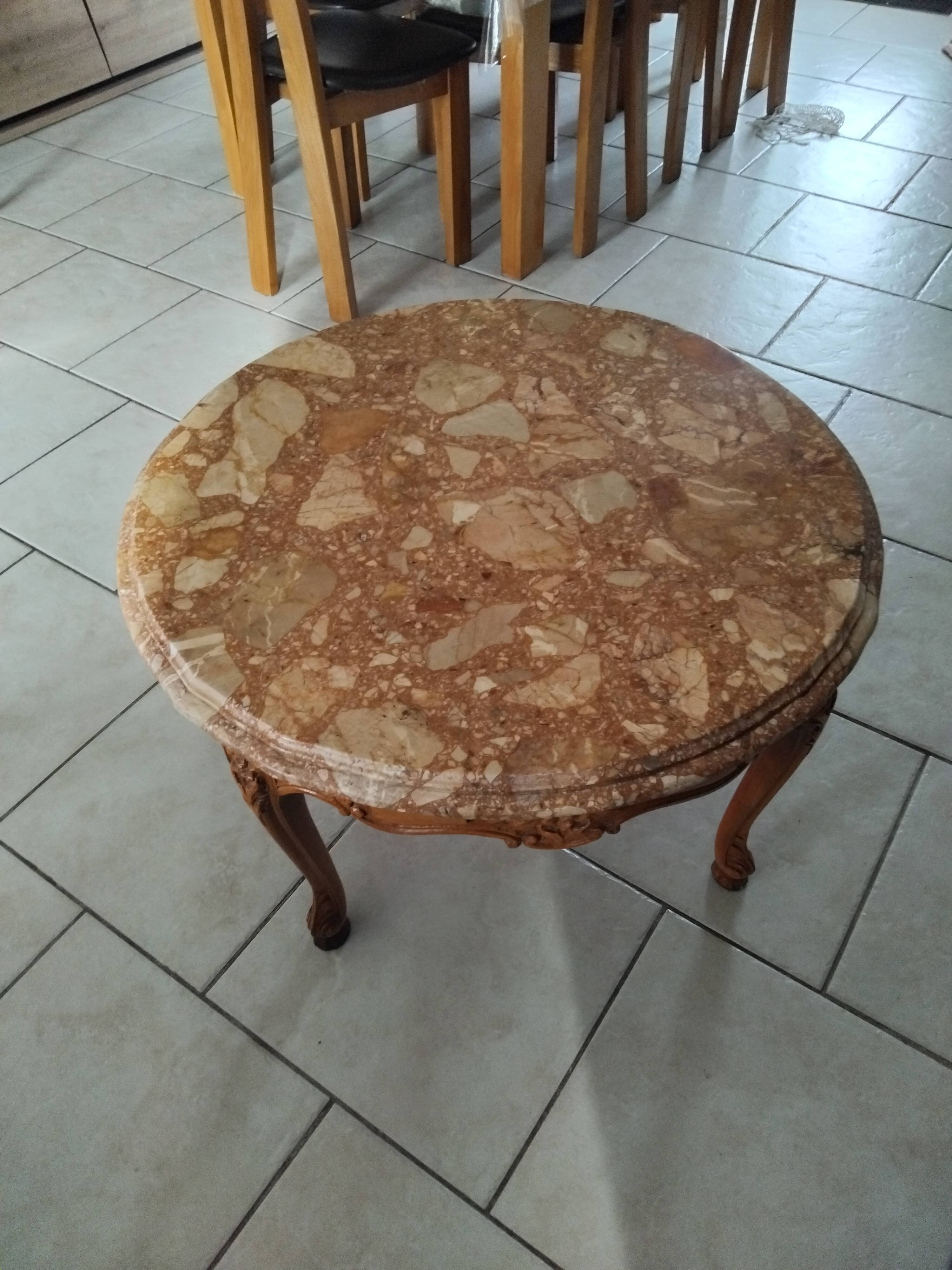 Old marble and wood coffee table from the 50s