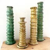 Green enamelled terracotta candle holder 50 cm