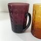 Set of 4 coloured pressed glass mugs, vintage style.