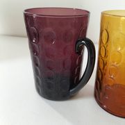 Set of 4 coloured pressed glass mugs, vintage style.