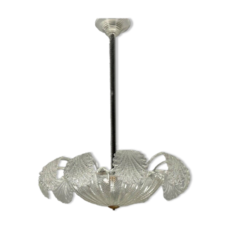Lustre vénitien Art Déco en verre de Murano transparent, vers 1920