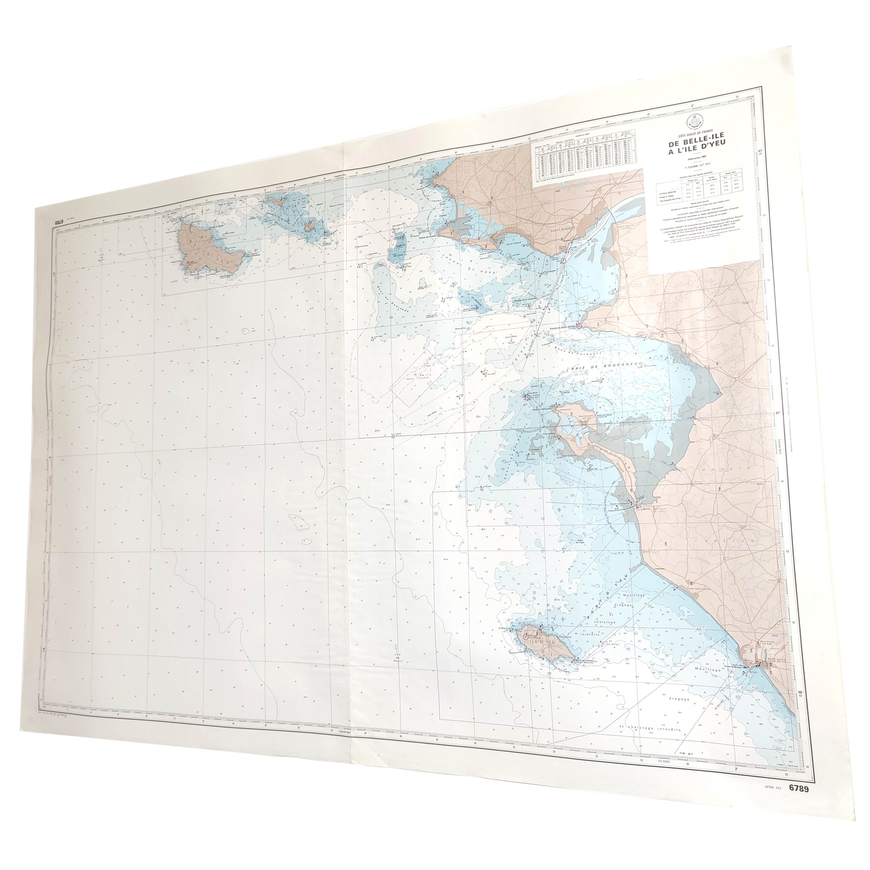 Map of the West Coast of France from Belle Ile to Noirmoutier Island 1981