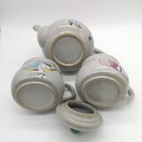 Teapot and two ceramic cups Korea vintage Pierrot Colombine