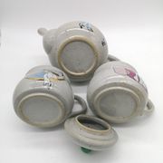 Teapot and two ceramic cups Korea vintage Pierrot Colombine