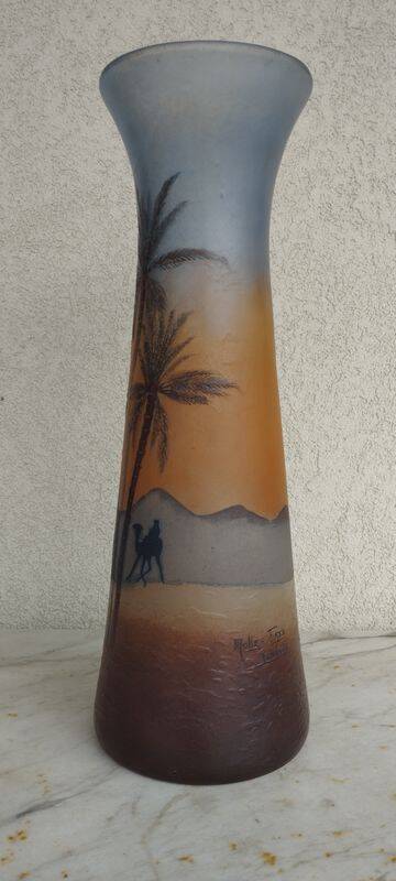Large Muller vase "in the desert" rare piece signed 40 x 15 cm art deco - collectors