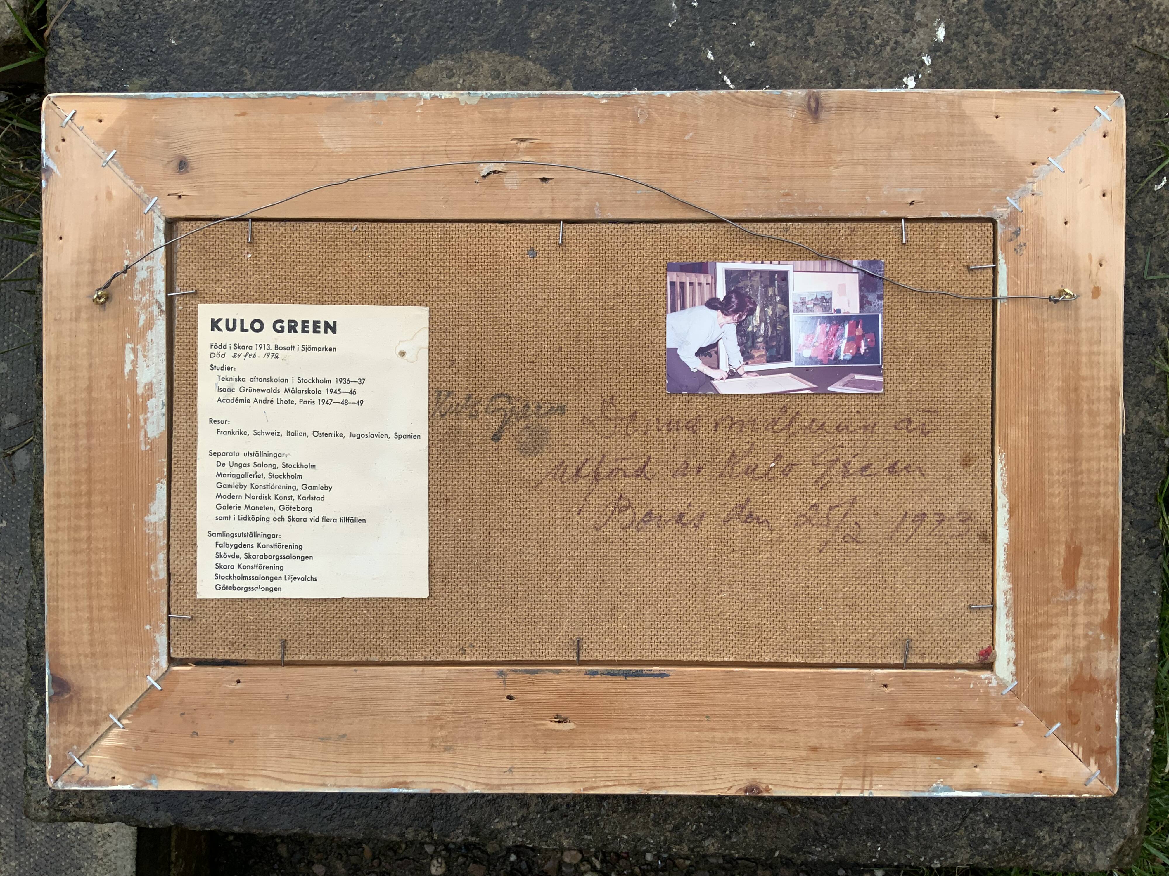 Vintage Abstract Kulo Green Oil Painting 1970s