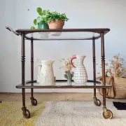 Vintage stained wood and clear glass sideboard – 1950s/60s
