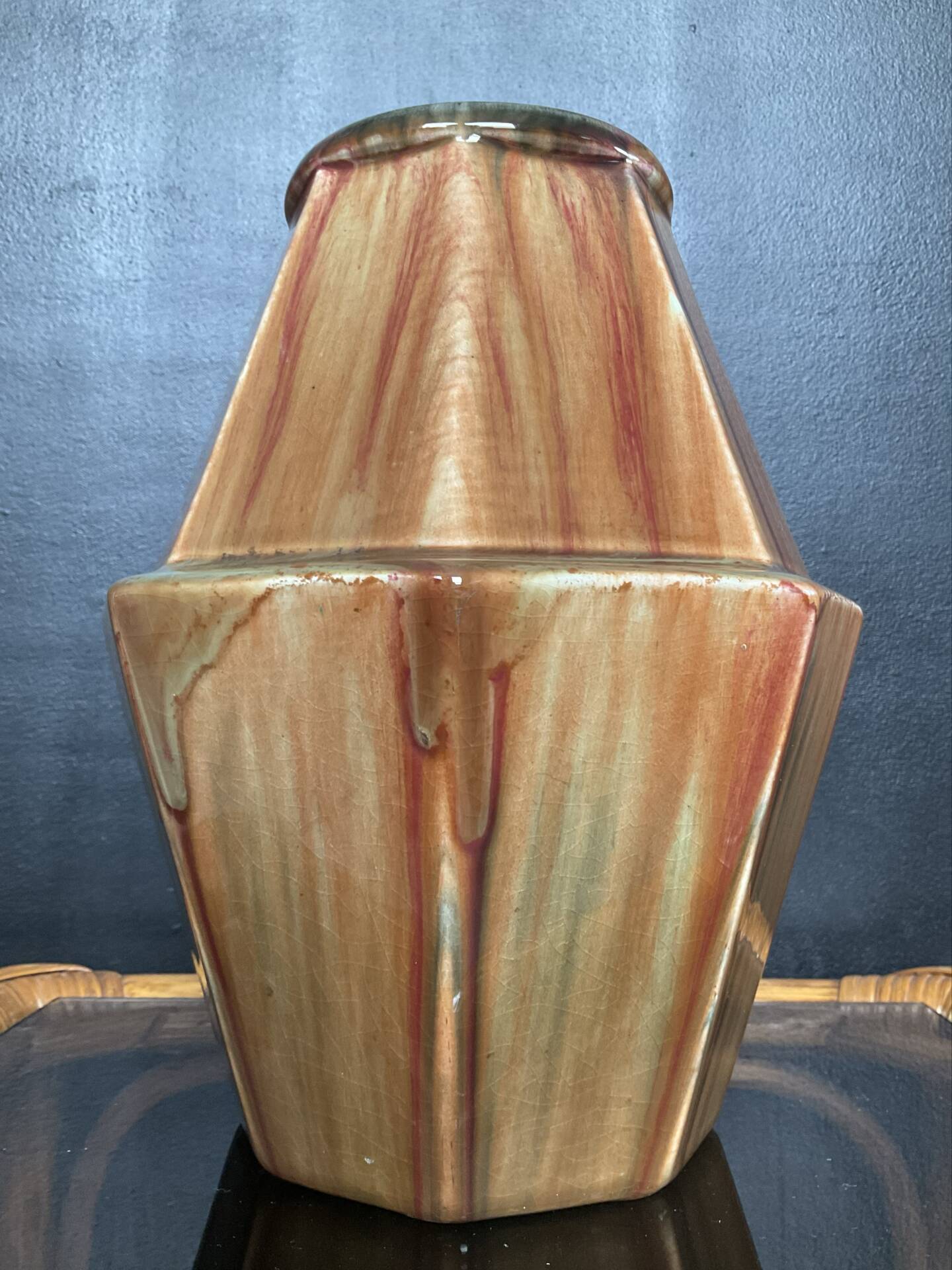 Vase Art Déco octogonal en grès émaillé