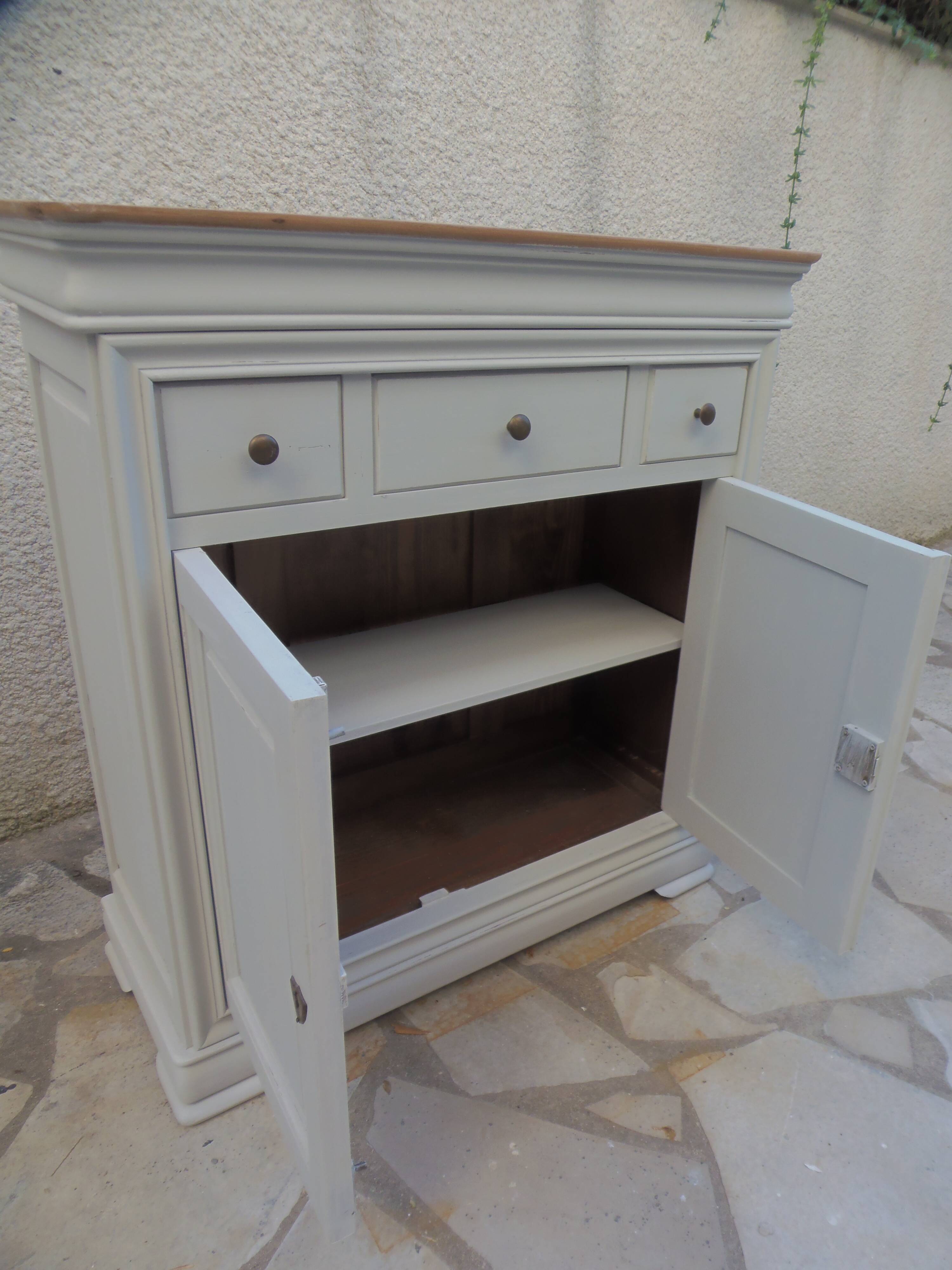 Small Louis Philippe style sideboard of beautiful craftsmanship, enhanced in storm gray.