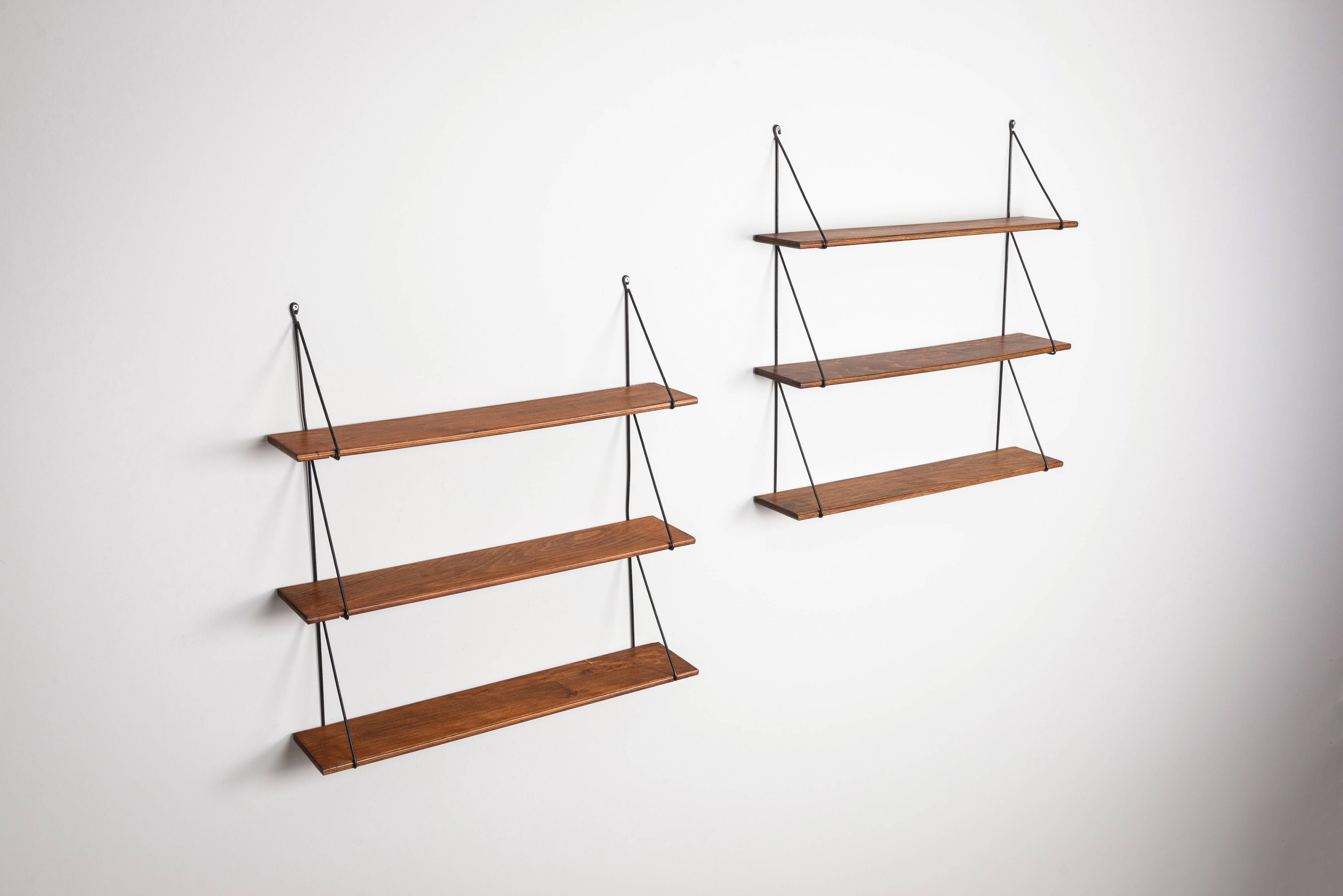 Set of minimalistic wooden shelving units
