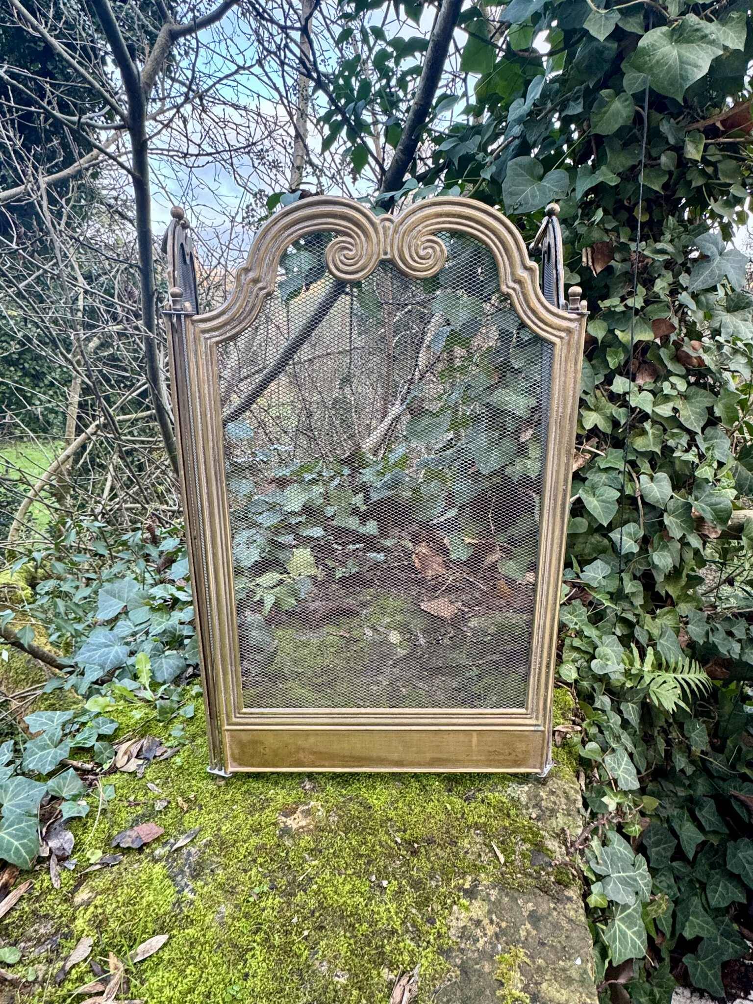 Antique brass fireplace screen