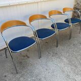 Set of 4 chairs with armrest Effezeta chrome blue fabric and wood an2000