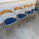 Set of 4 chairs with armrest Effezeta chrome blue fabric and wood an2000