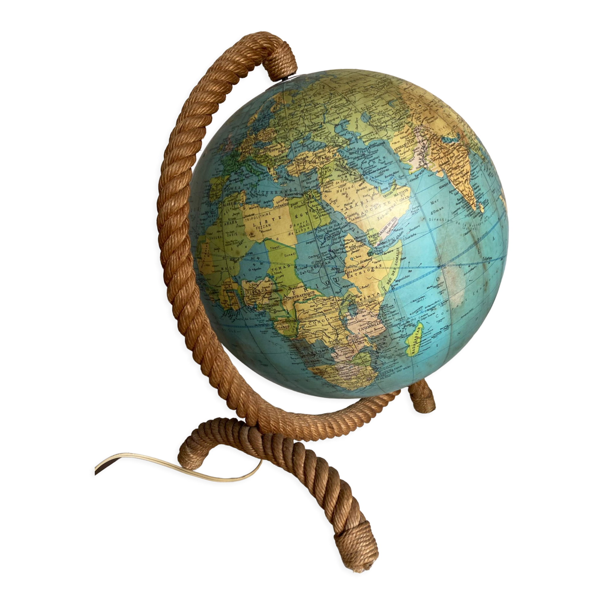 Lamp world map glass and rope 1960
