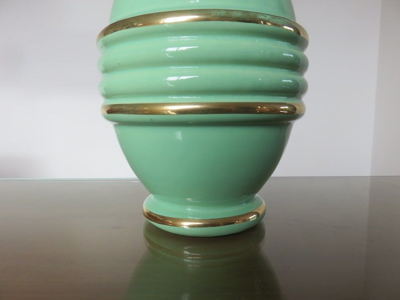 Lamp " b. detalle " in green ceramic and gilded border 50s 60