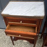 Pair of mahogany bedside tables, marble top, Louis XVI style