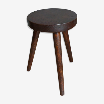 Tabouret tripode bois massif pieds fusée vintage