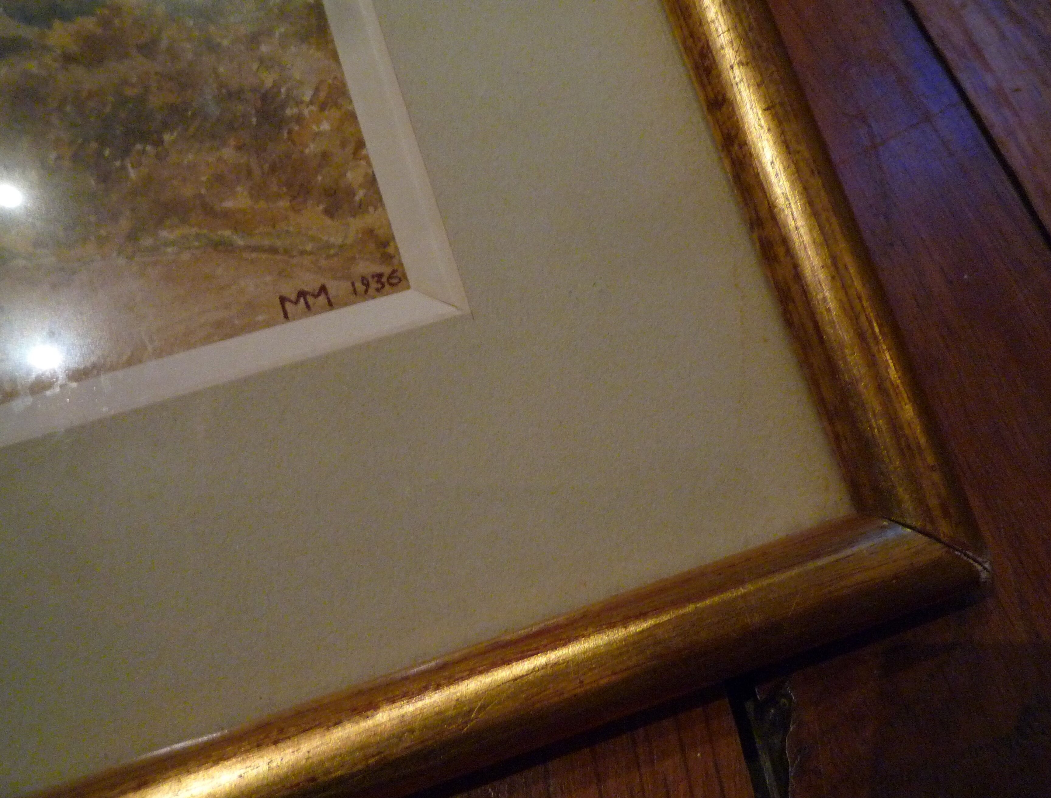 Framed watercolor, autumn landscape in Fontainebleau, 1936