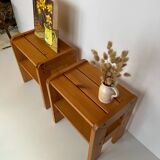 Table de chevet vintage en pin clair