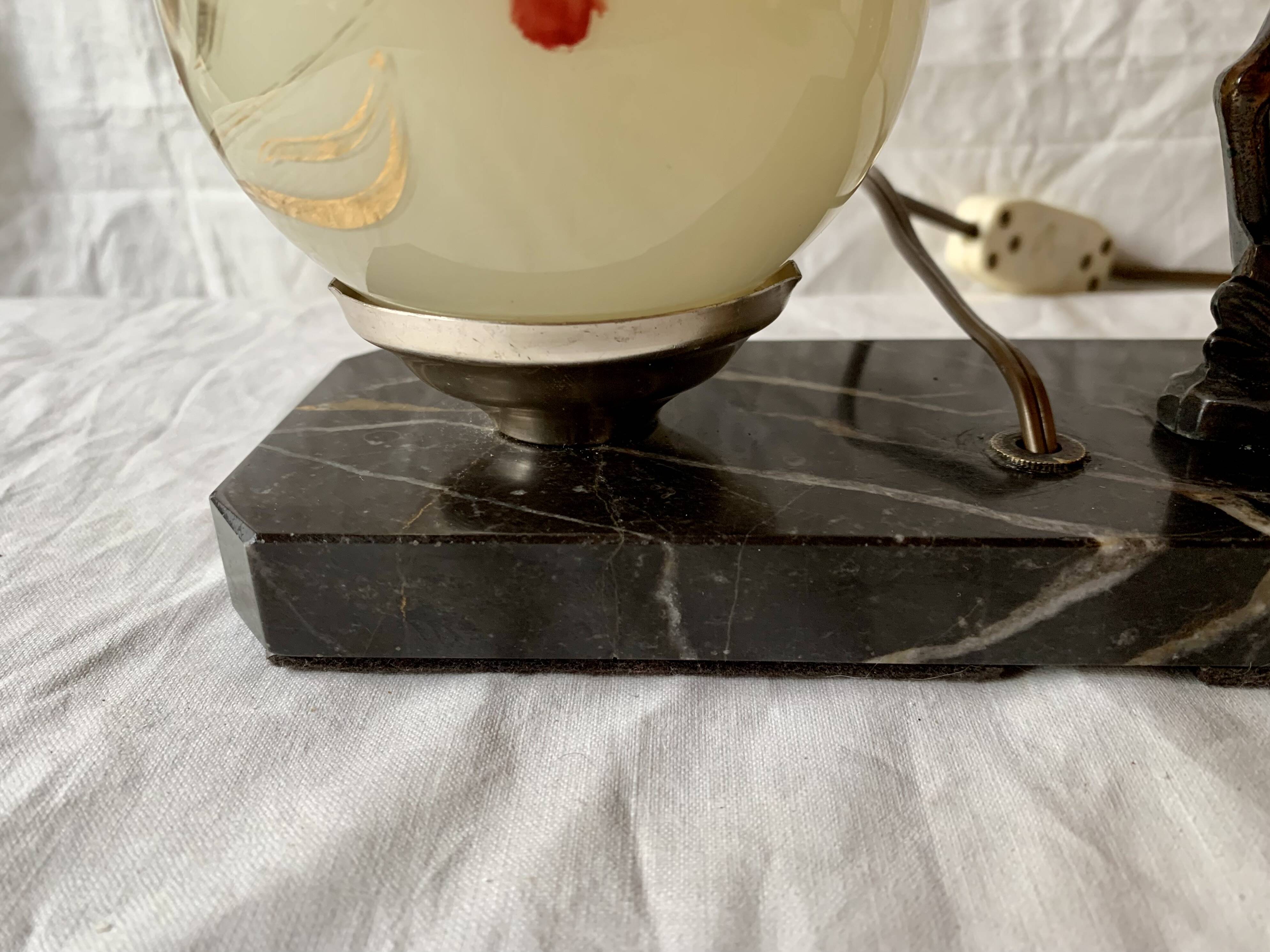 Art Deco bedside lamp - Globe and fawn on marble base