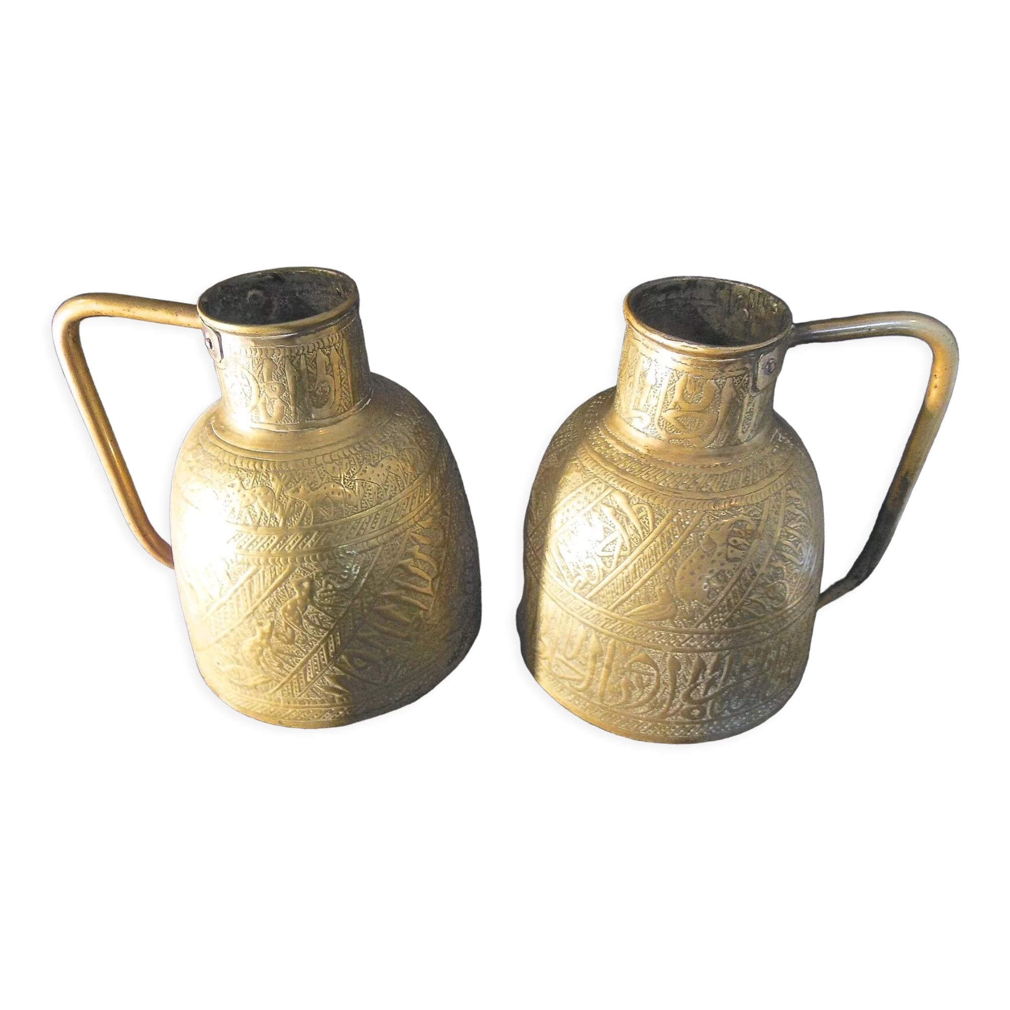 Pitcher - pair of tinned copper pourer qajar persian calligraphy -islamic art
