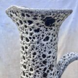 Fat Lava Sea Foam Style Vase - Vallauris Style, Red Flower Pattern