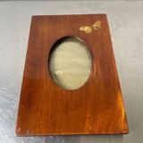 Cadre photo ancien ART NOUVEAU en bois avec INTARSIA en nacre de papillon, dimensions du bois 16 cm x 11 cm Verre convexe