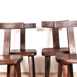 Set of 4 Scandinavian chairs in solid Elm, model T in the style of Olavi Hannin.